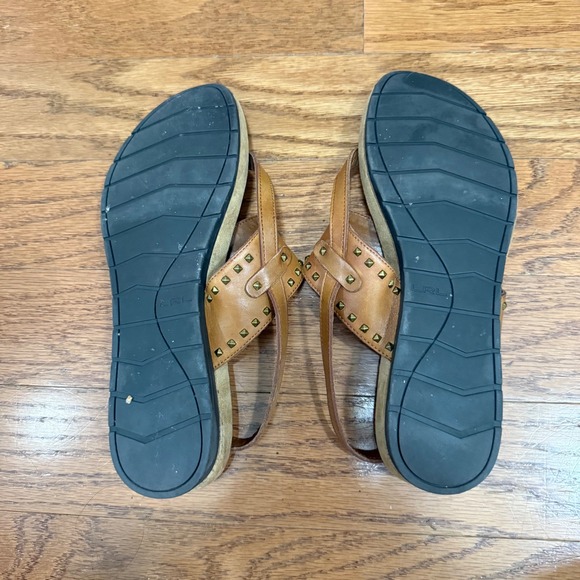 Lauren Ralph Lauren Size 8.5 Leather Gold Studded Ankle Strap Sandals Thong - Picture 12 of 12